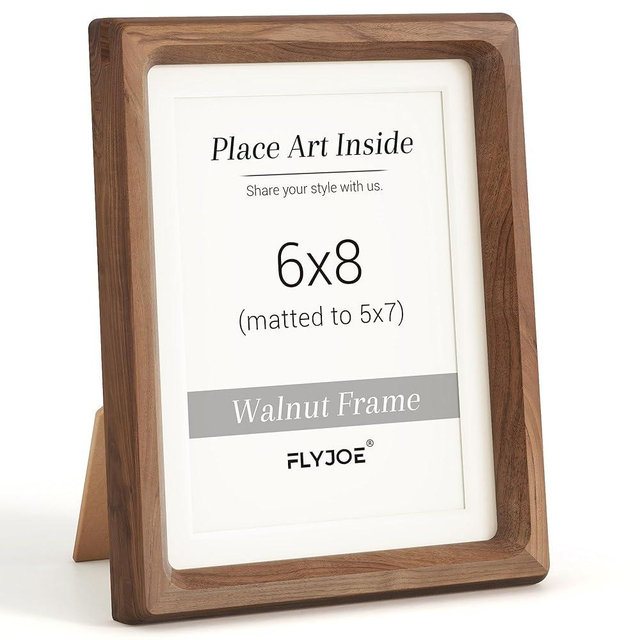 6x8 Picture frame, USA-Sourced Natural Walnut Wood Photo Frame with Tempered Glass, Handcrafted Rounded Corner 6 x 8 Wooden Frame Matted to 5x7 Photos, Wall or Tabletop Display