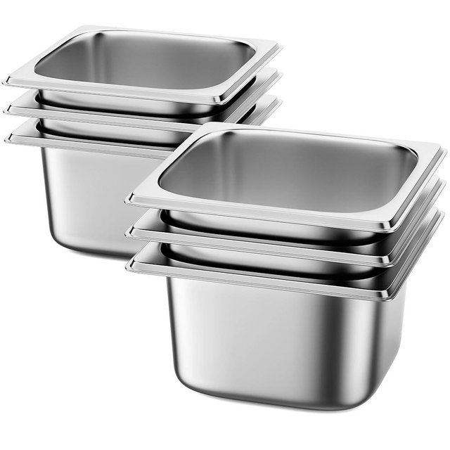 ZeroPone 6 Pack Hotel Pans 1/6 Size 4" Deep Steam Table Pan 22 Gauge Anti Jam Stainless Steel Hotel Food Pan