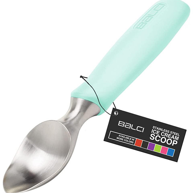 BALCI Ice Cream Scoop - Heavy Duty Stainless Steel Icecream Scooper With Non-Slip Rubber Grip - Professional Metal Ice-Cream Spade - Dishwasher Safe – Mint