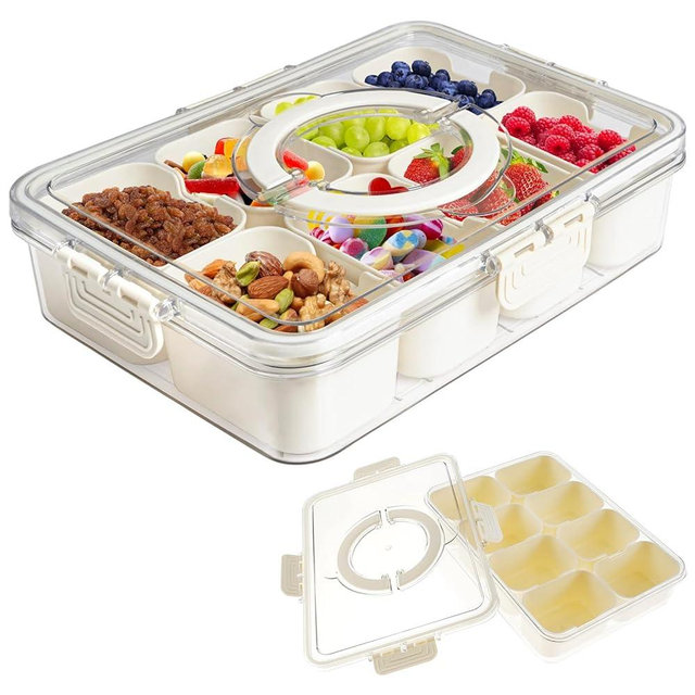 KETWOD Divided Serving Tray With Lid and Handel, Snack Box, Charcuterie Container With 8 Compartments fruit storage containers for fridge for Party, Veggies, Snack、Candy、Nuts、Fruit