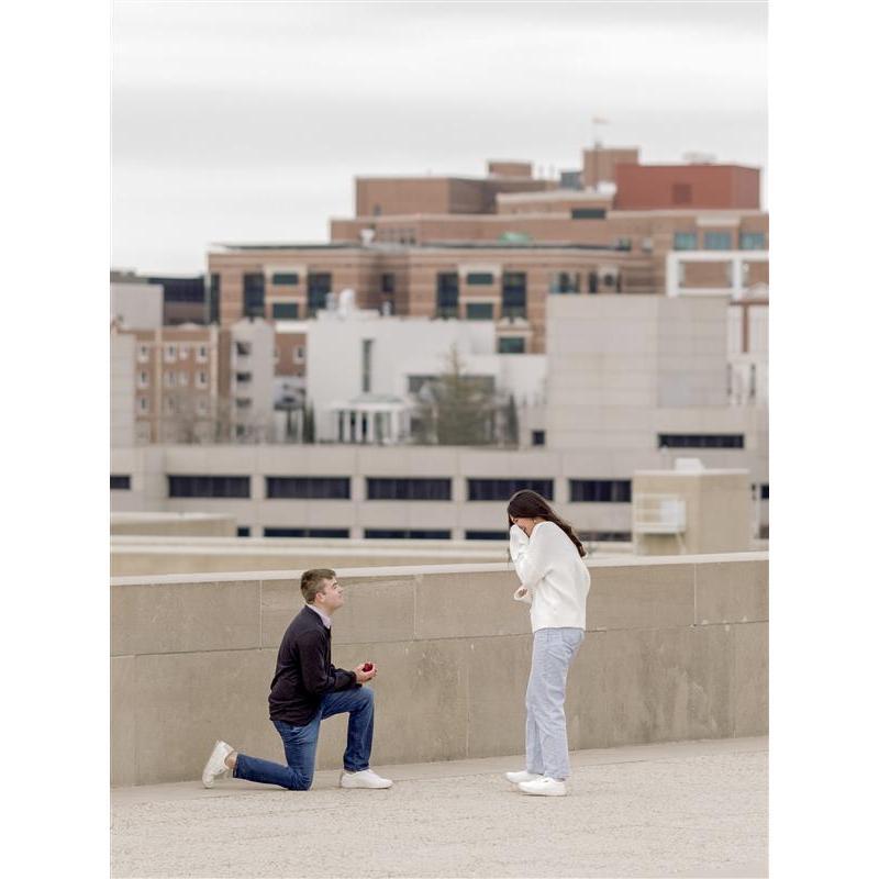 Ben proposed on March 15, 2025 outside of the WWI Museum and Memorial in KC where we often go on walks together
