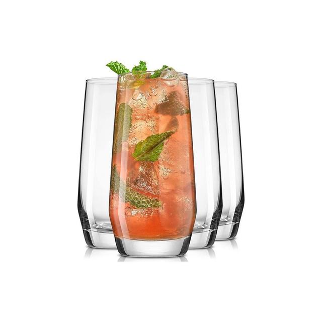 JoyJolt Gwen Highball Glasses - Set of 4 Drinking Glasses Lead-Free Crystal Cocktail Glassware - 18oz
