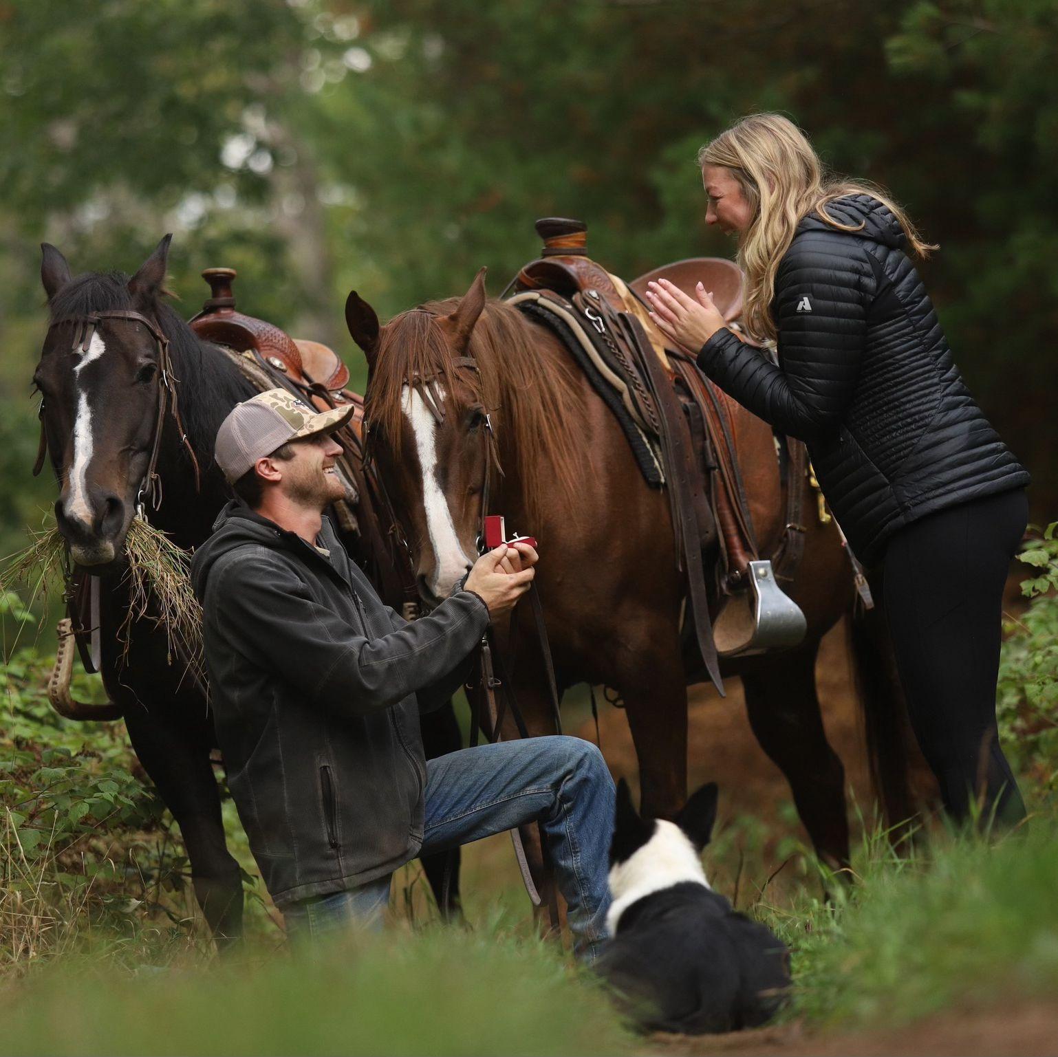 Kyle pretended the horse I was riding was hurt, so I had to get off. The next thing I know, he was down on one knee!