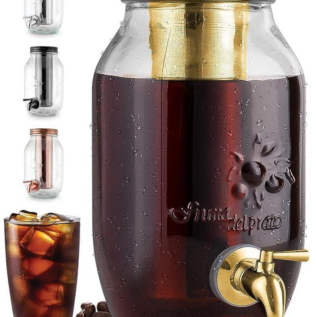 Zulay Kitchen 1.5 Liter Cold Brew Coffee Maker with EXTRA-THICK Glass Carafe & Stainless Steel Mesh Filter - Premium Iced Coffee Maker, Cold Brew Pitcher & Tea Infuser (Gold)