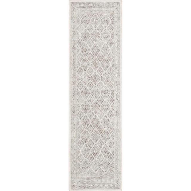 Well Woven Kings Court Sana Ivory Non-Slip Moroccan Diamond 3x10 Runner Rug - Perfect for Hallway, Entryway & Kitchen -Machine-Washable, Low Pile