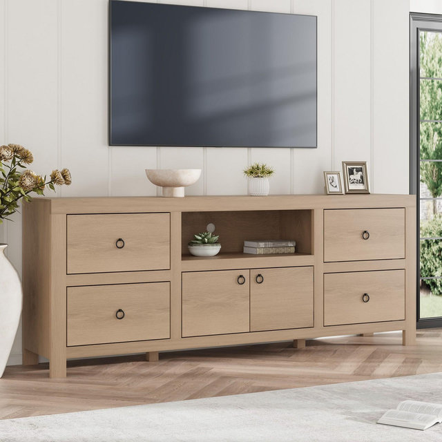 Wooden 6-Door TV Cabinet, Rustic Storage Console with Ample Space for Media, Home Decor, and Electronics - Entertainment Center for Living Room