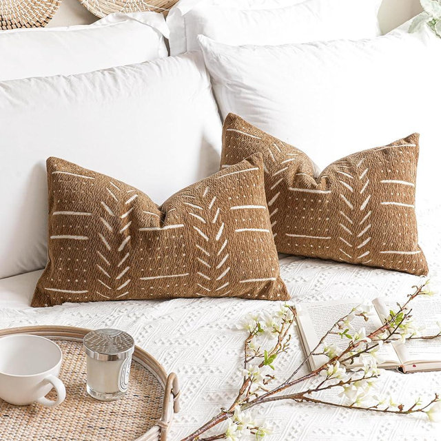 BlissBlush Brown Decorative Lumbar Throw Pillow Covers 12X20, Set of 2, Boho Farmhouse Cushion Cover, Soft Accent Pillowcase for Couch Sofa Bed Living Room Home Décor