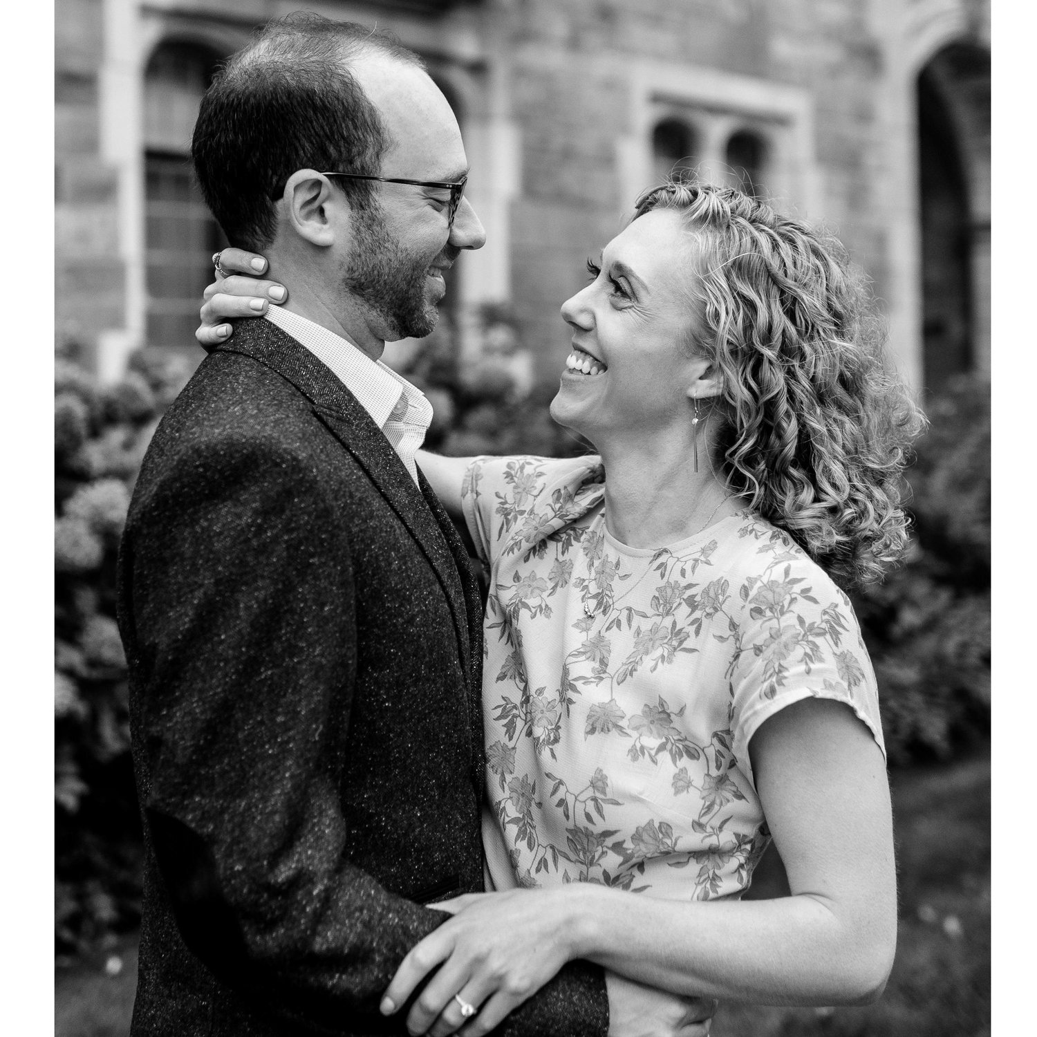 Engagement photos at the Law Quad at the University of Michigan