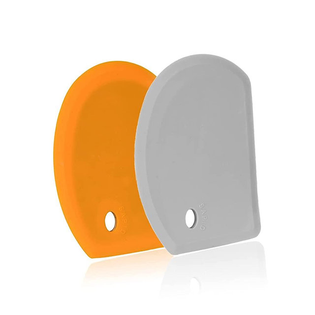 Silicone Dough Scraper with Stainless Steel Sheet, Curved Edge Flexible Bowl Scraper for Baking , Food Grade Silicone Bench Scraper for Sourdough Bread Proofing Basket , Set of 2, Gray & Orange ,SAPID