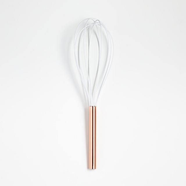 Crate&Barrel Ada White Silicone Slotted Spoon with Copper Handle