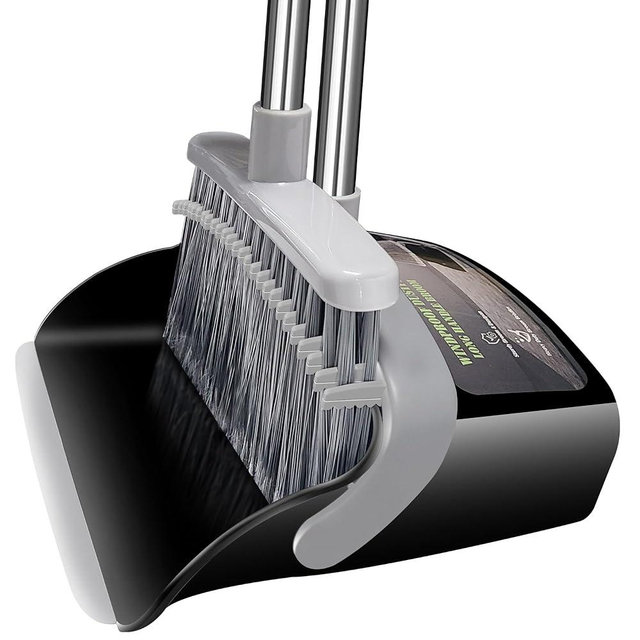 Broom with Dustpan Combo Set Broom and Dustpan Set Dust Pan with 51.2" Stainless Steel Long Handle, Brooms with 5-Layer Plus Firm and Soft Bristles Combine, New Home Apartment Office Essentials