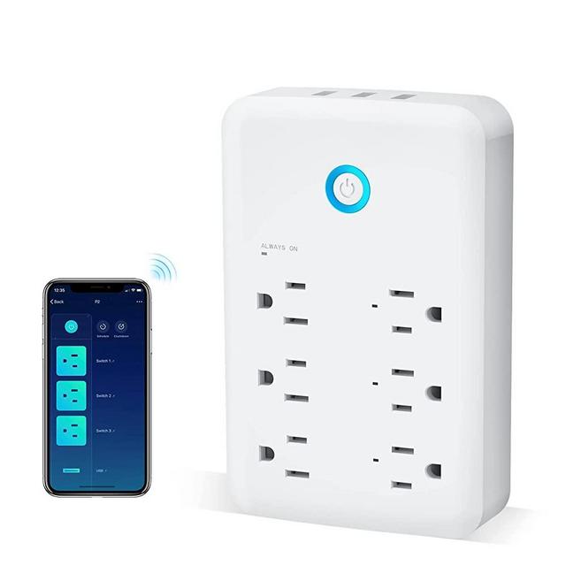 Smart Plug Power Strip, Outlet Extender Surge Protector Work with Alexa, Google Home, Wall Multi WiFi Outlet with 3 USB Ports, 6 Outlet Wall Adapter Plug Extender for APP Control,15A/1800W