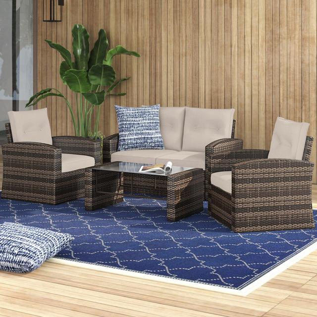 Crosson 4 Piece Rattan Sofa Seating Group with Cushions