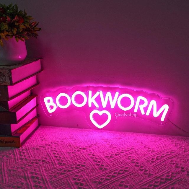 Bookworm Neon Sign,Classroom Library Decor,Reading Corner Sign,Dorm Wall Decor,Gifts For Her,Nursery Playroom Decor,Booklover Christmas