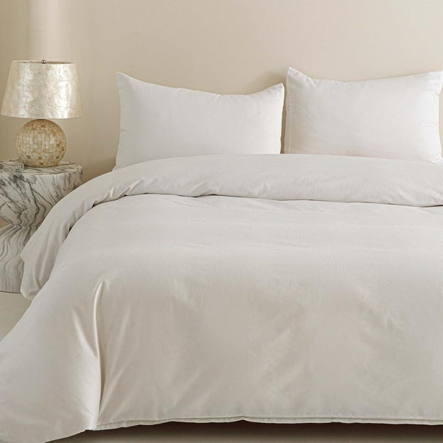 HeimenAogo 100% Cotton Vertical Stripe Jacquard Duvet Cover Queen, Luxury Hotel Collection Textured Weave, Silky Soft Comforter Cover 90x90 Inch, Zipper Closure, White Striped