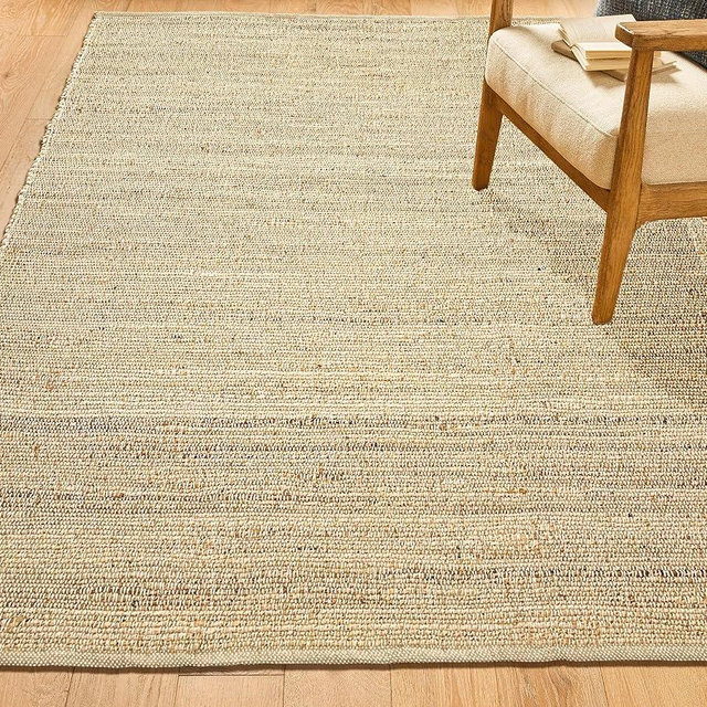 Chardin home 6x9 Jute Cotton Hand Woven Area Rug, Natural Jute Braided Boho Farmhouse Rug, Rustic Vintage Reversible Natural Fiber Rug for Living Room, Bedroom, Dining Room, Office, or Entryway.