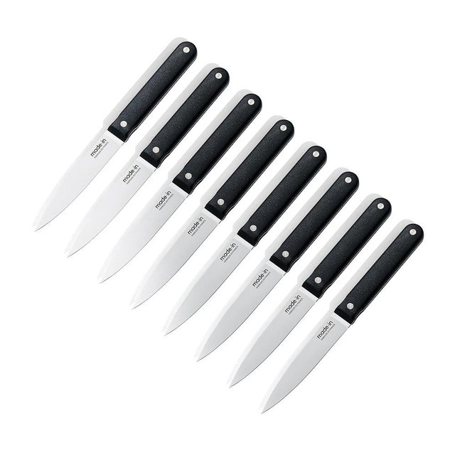 Made In Cookware - Steak Knives - Set of 8 - Crafted in France - Full Tang With Truffle Black Handle