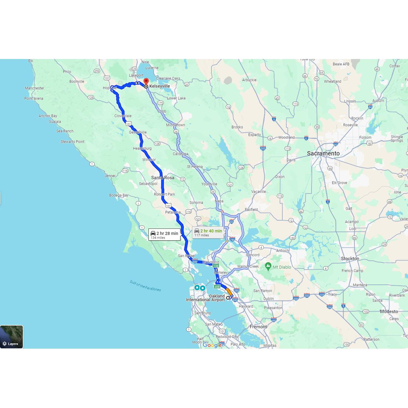 OAK to Kelseyville