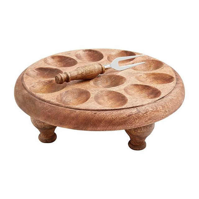 Mud Pie Pedestal Deviled Egg Tray Set, Tray 2" X 9 1/2" Dia | Fork 6"