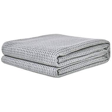 PHF Cotton Waffle Weave Bed Blanket Perfect for Bed Home Decor for All Season Queen Size Light Grey