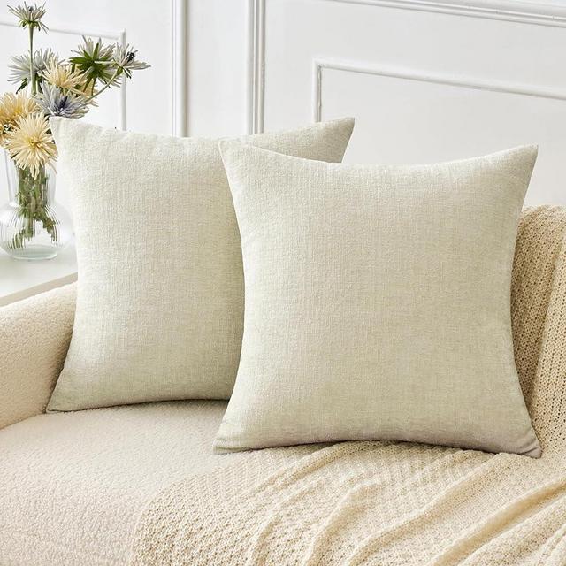 MIULEE Pack of 2 Cream Throw Pillow Covers 18x18 Inch Soft Chenille Pillow Covers for Sofa Living Room Couch Solid Dyed Cases