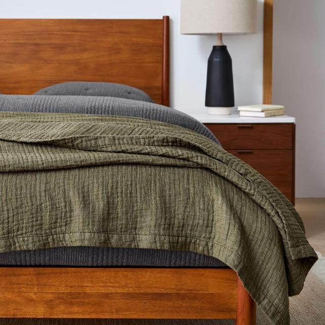 European Flax Linen Blanket, Full/Queen, Dark Olive Melange