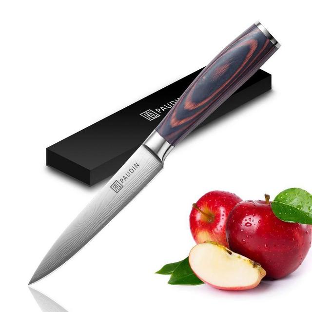 Utility Knife - PAUDIN 5 inch Chef Knife German High Carbon Stainless Steel Knife, Fruit and Vegetable Cutting Chopping Carving Knives, Ergonomic Handle with Gifted Box