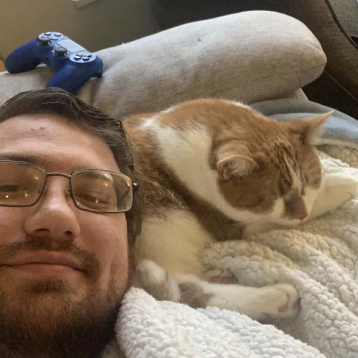 One of many pictures Spencer took of himself and Pretzel to send to Alex while she was in class