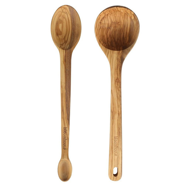 Bloomhouse - Two Time Oprah's Favorite Things Winner - Italian Olive Wood 2-Piece Kitchen Utensil Set – Extra-Large 14-Inch Ladle and Tasting Spoon, Durable Wooden Cooking Tools