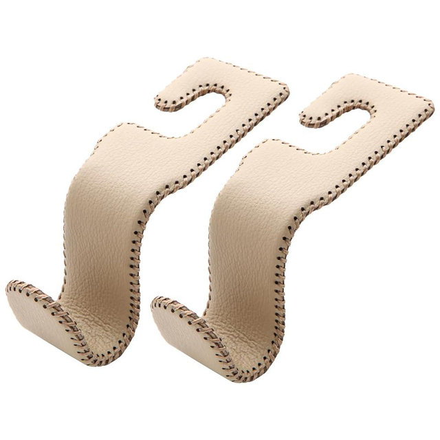 AMVOYOA U-Shaped Car Leather Hooks – Car Purse Holder, Headrest Hooks for Car, Back Seat Organizer - Elevate Your Travel Experience!(Beige)