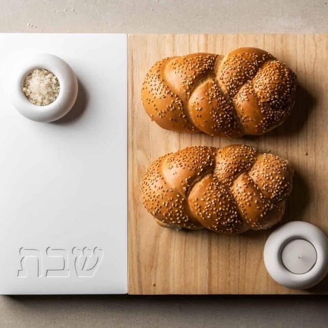 Challah board from wood with White...