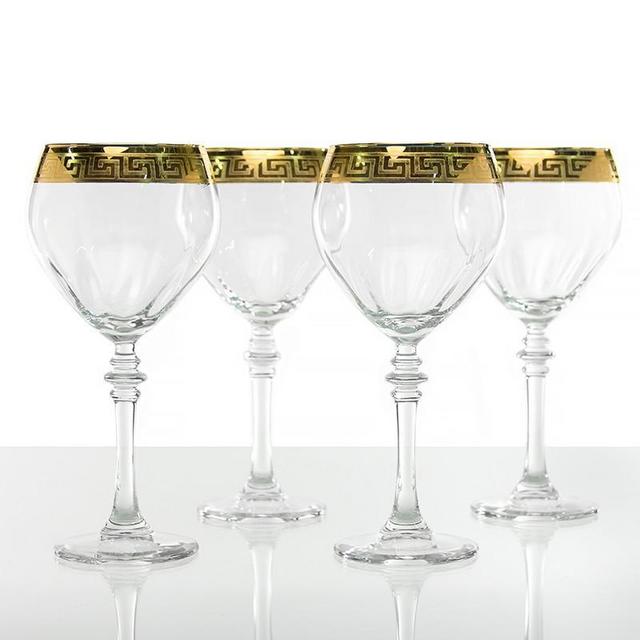 Gold Greek Key Design Wine Glasses - Set of Four