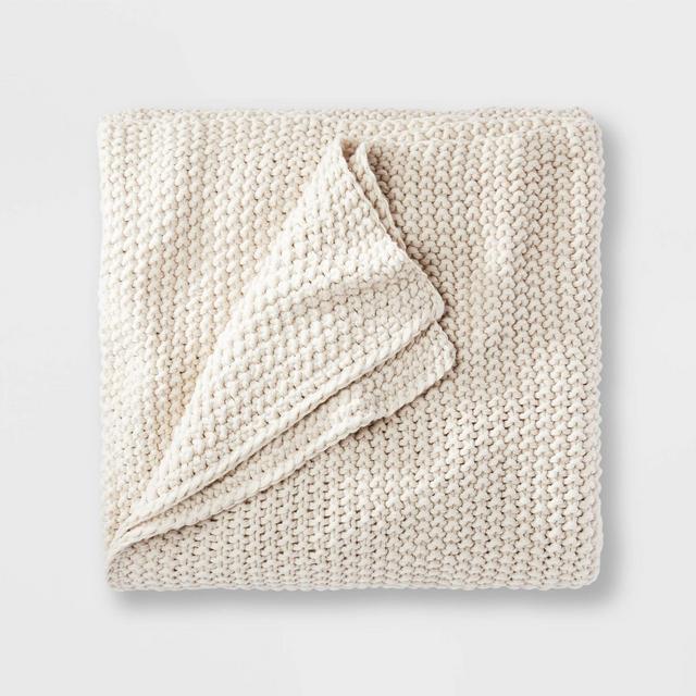 King Chunky Knit Bed Blanket Natural - Casaluna™