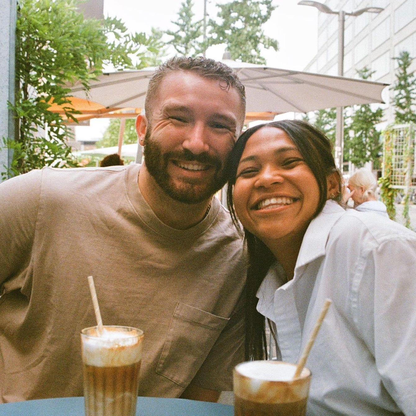 Us enjoying our favorite beverage in Switzerland.