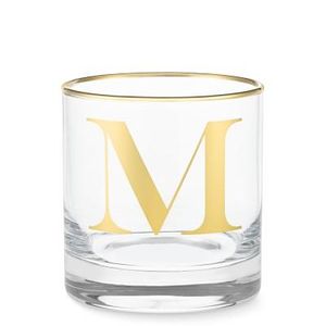 Williams Sonoma Gold Monogram Double Old-Fashioned Glass, M