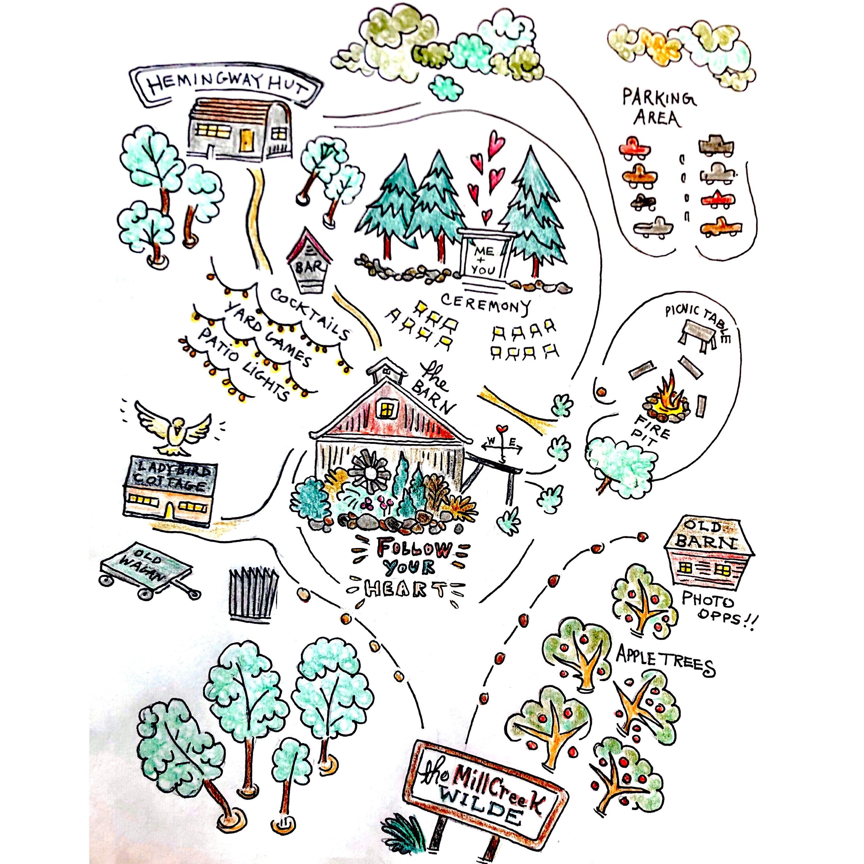 Our Venue, the cutest place ever!

Drawing done by the brillant Amelia Briske, and the owner of Mill Creek Wilde!