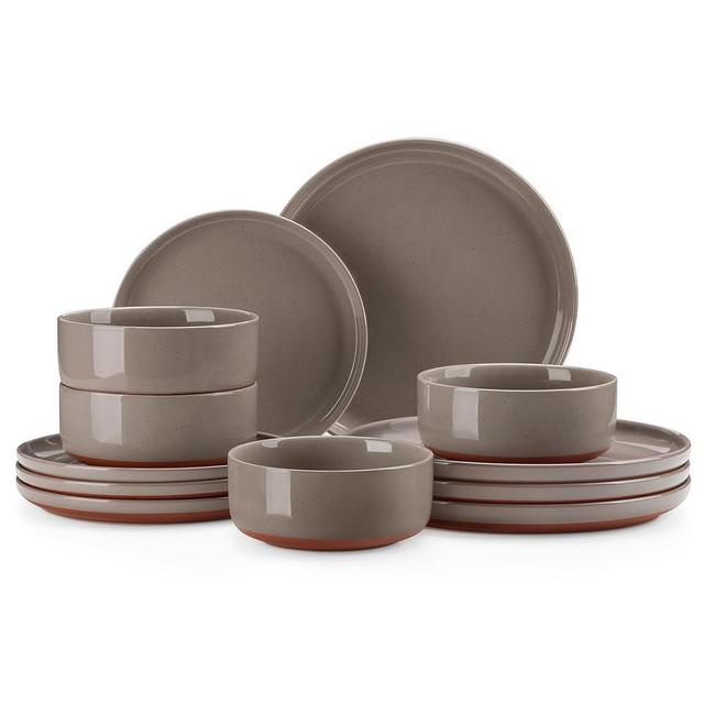 MALACASA Plates and Bowls Sets, 12 Pieces Modern Stoneware Dinnerware Set for 4 Kitchen Dinner Set Ceramic Dishware Dishes Set Microwave and Dishwasher Safe, Brown, Series TARA