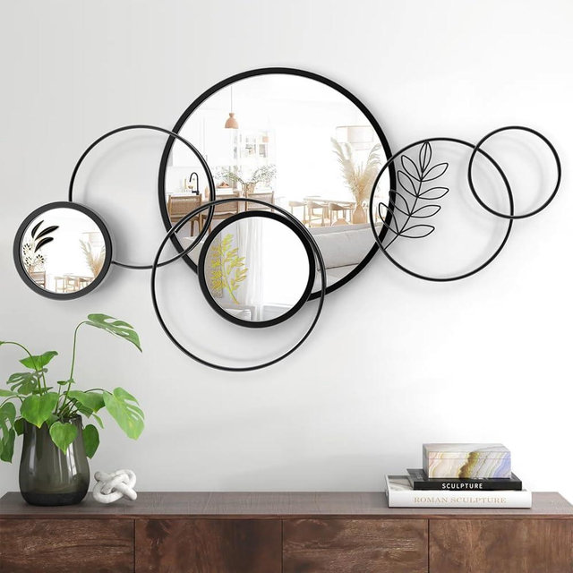 Uaeoo Wall Mirror Decorative,Print Mirror Wall Decor Large Round Decorative Mirror,Metal Wall Art Mirror for Entryway,Living Room,Bedroom,Dining Room Kitchen Decor 45''x25.5''