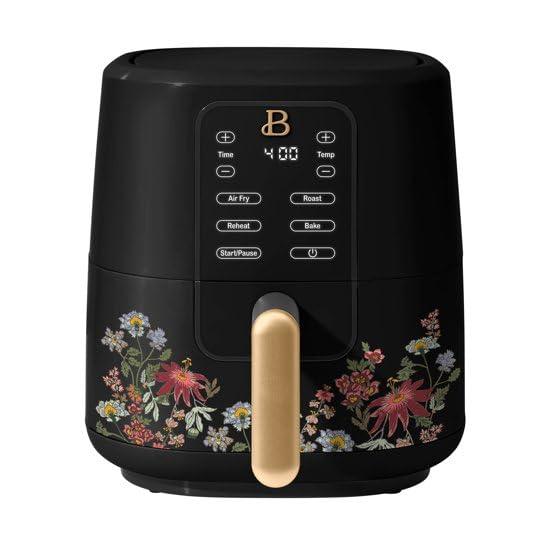 Beautiful 3 Qt Air Fryer with TurboCrisp Technology, (Wildflower) by Drew Barrymore, Black
