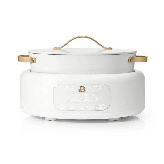 Beautifull 10-in-1 6 Qt Electric Multi-Cooker by Drew Barrymore – Pressure Cooker, Slow Cooker, Steamer & More – Programmable, Nonstick, Family-Sized, Elegant White Design (White)