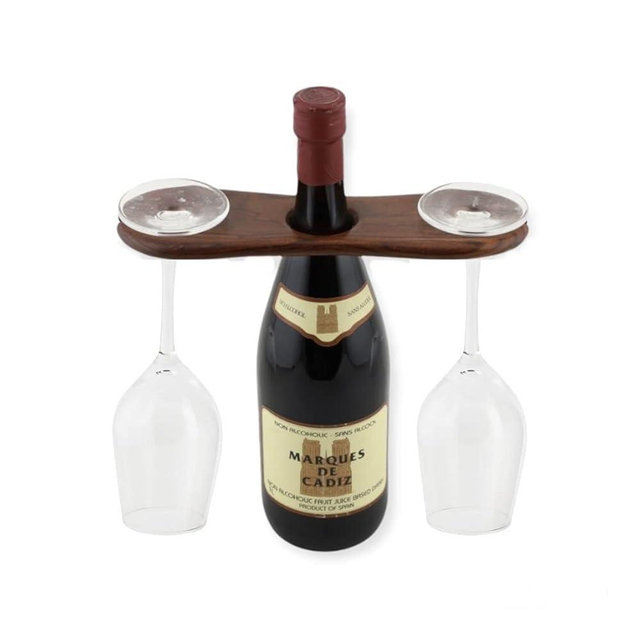 Frescorr - Wine Bottle & Glass Holder | Handmade Antique Wood(one of The World's Finest Wood) Stand for Wine for Two Glasses & Bottle (Dalbergia Sissoo)