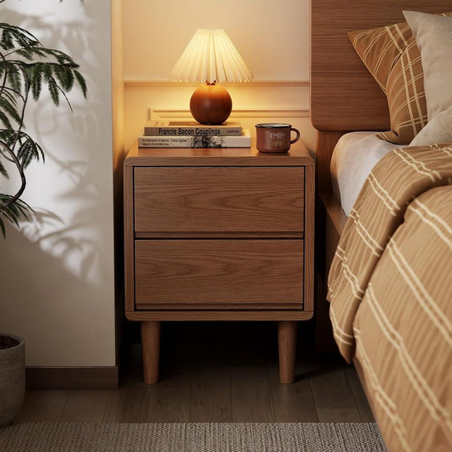 Solid Wood Nightstand, Walnut Nightstand with Drawers Mid Century Modern Night Stand,Wood Night Stands,Small Bedside Table for Bedroom, Dorm and Living Room, Walnut Bedside Table