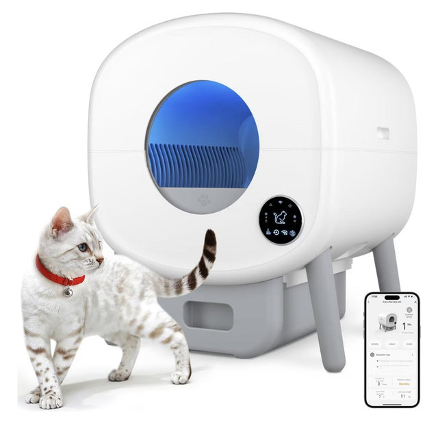 Cumrige Automatic Self Cleaning Cat Litter Box with 2 Roll Garbage Bags, White