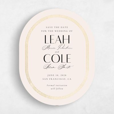 Beige Oval Wedding Save the Date - Tatum Portrait Foil