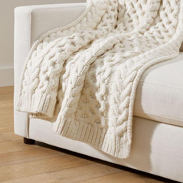 Luxe Cable Knit Throw, 44 x 56", Ivory