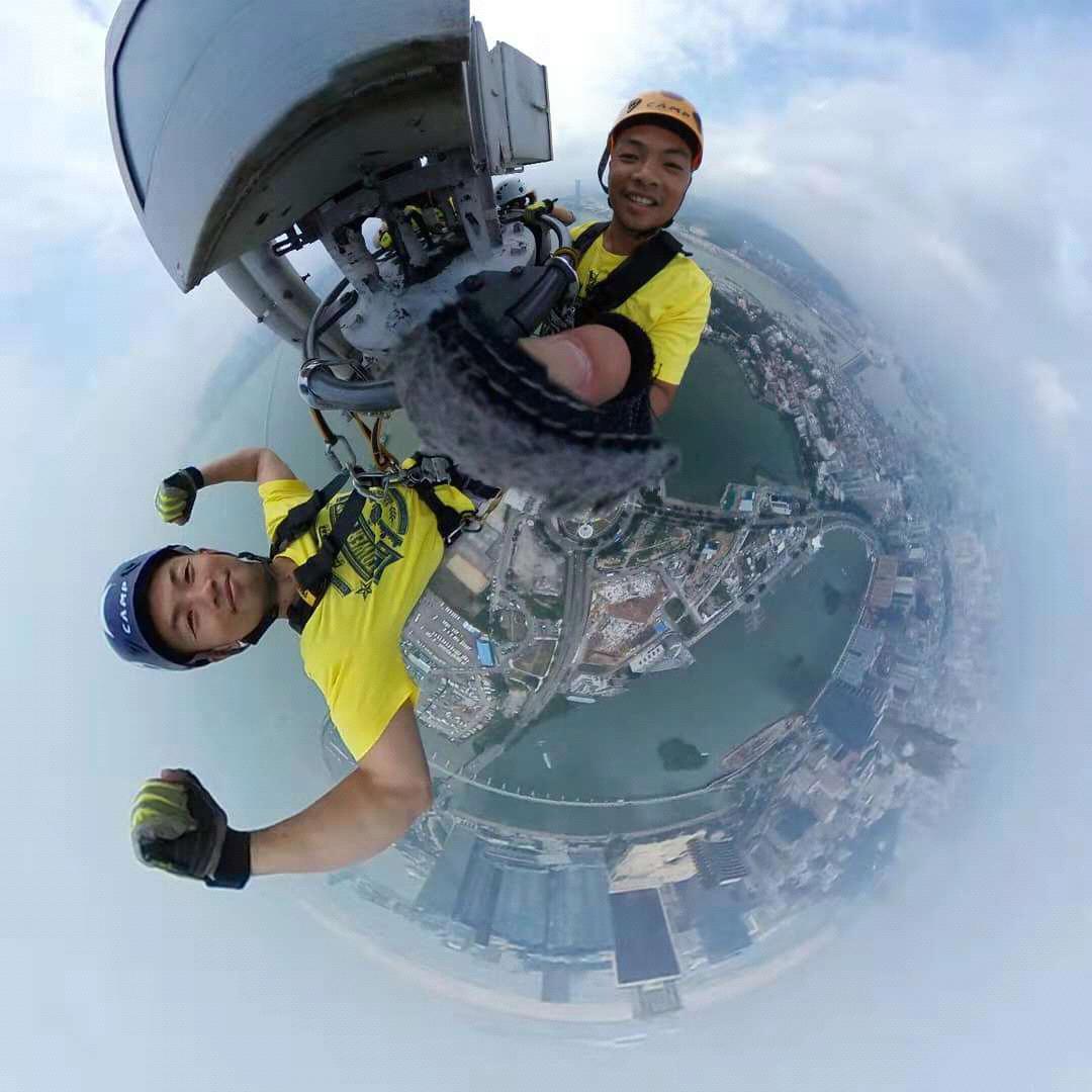 Chris and brother, William, at the top of the Macua Tower