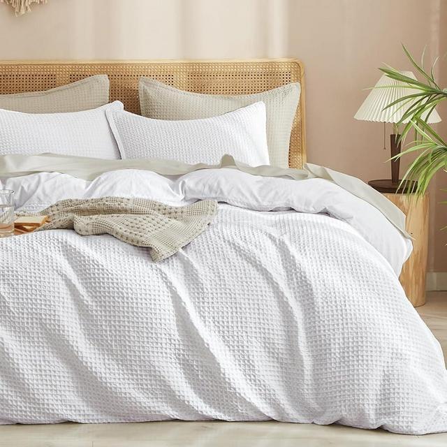 PHF Waffle Weave Duvet Cover Set California King, No Snagging Ultra Soft Luxury Textured Breathable Comforter Cover for All Season 3pcs, Durable Bedding Duvet Set with 2 Pillow Shams, 104"x98", White