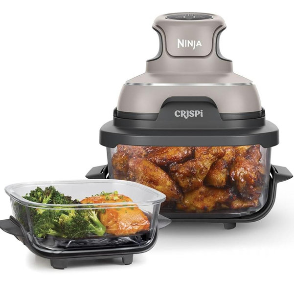 Ninja Crispi 4-in-1 Glass Air Fryer | 450°F | Non-Toxic | 4QT & 6-Cup Glass Containers w/Lids | Microwave, Freezer, Dishwasher Safe | Max Crisp, Air Fry, Bake, Recrisp | Stone | FN101ST