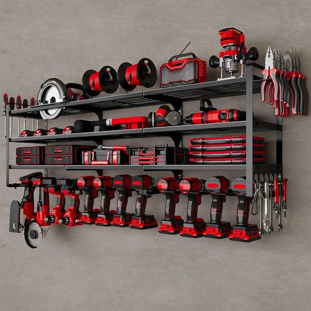NattyDot Large Power Tools Organizer Wall Mount,12 Drill Holder for Garage, Workshop Heavy Duty Storage Rack