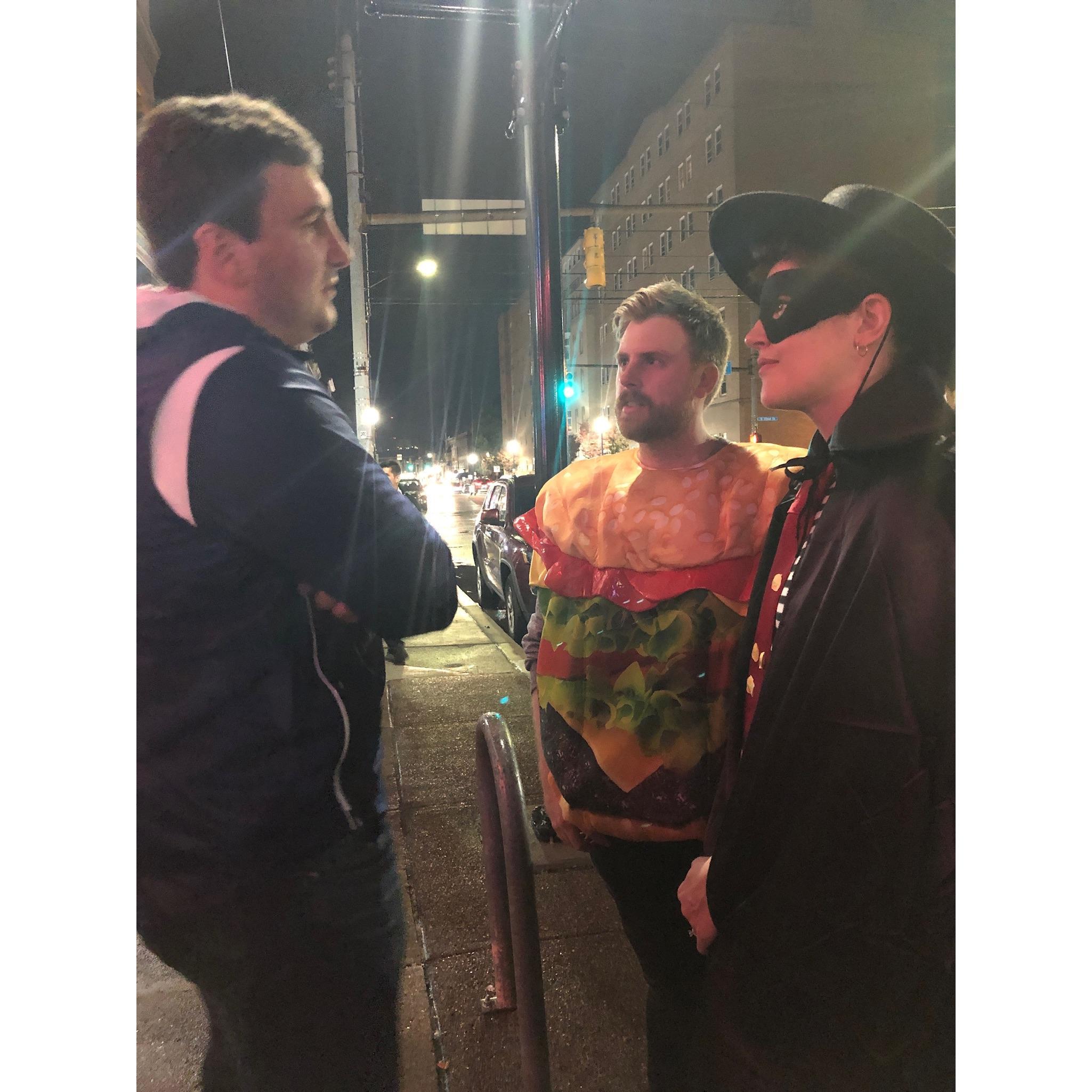 Halloween 2019. We were dressed as the Hamburglar and a Hamburger. We met the grandson of the inventor of the Big Mac and our costumes made him very emotional.